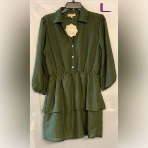 indulge Olive Green Tiered Button-Front Mini Dress